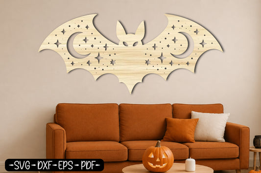 Moon Bat Halloween SVG | Crescent Moon Bat Laser Cut SVG
