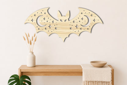 Moon Bat Halloween SVG | Crescent Moon Bat Laser Cut SVG