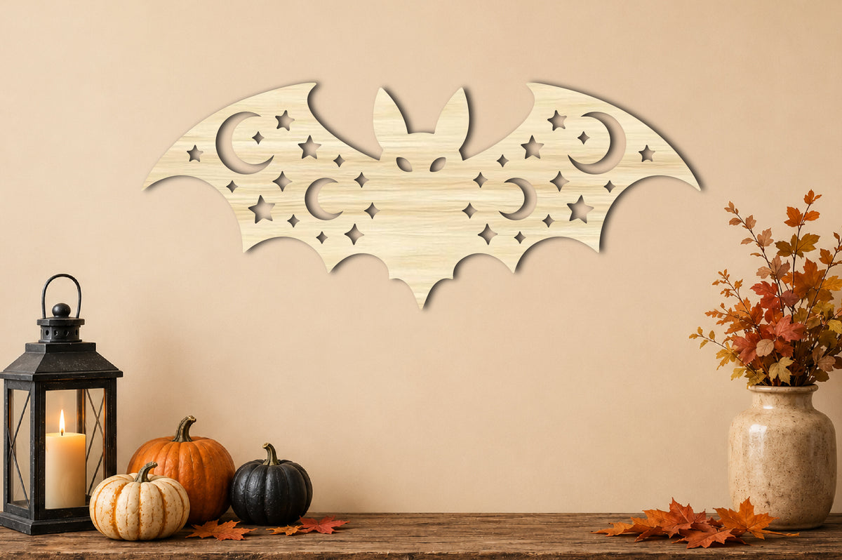 Moon Stars Bat SVG | Halloween Bat Laser Cut SVG