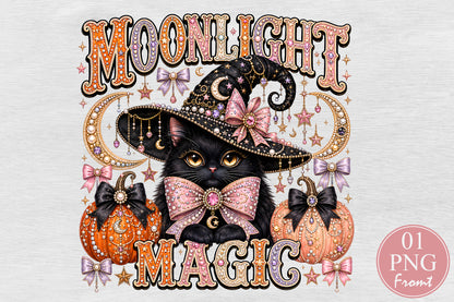 Moonlight Magic Halloween Cat PNG Sublimation Design