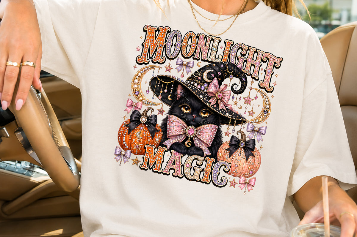 Moonlight Magic Halloween Cat PNG Sublimation Design