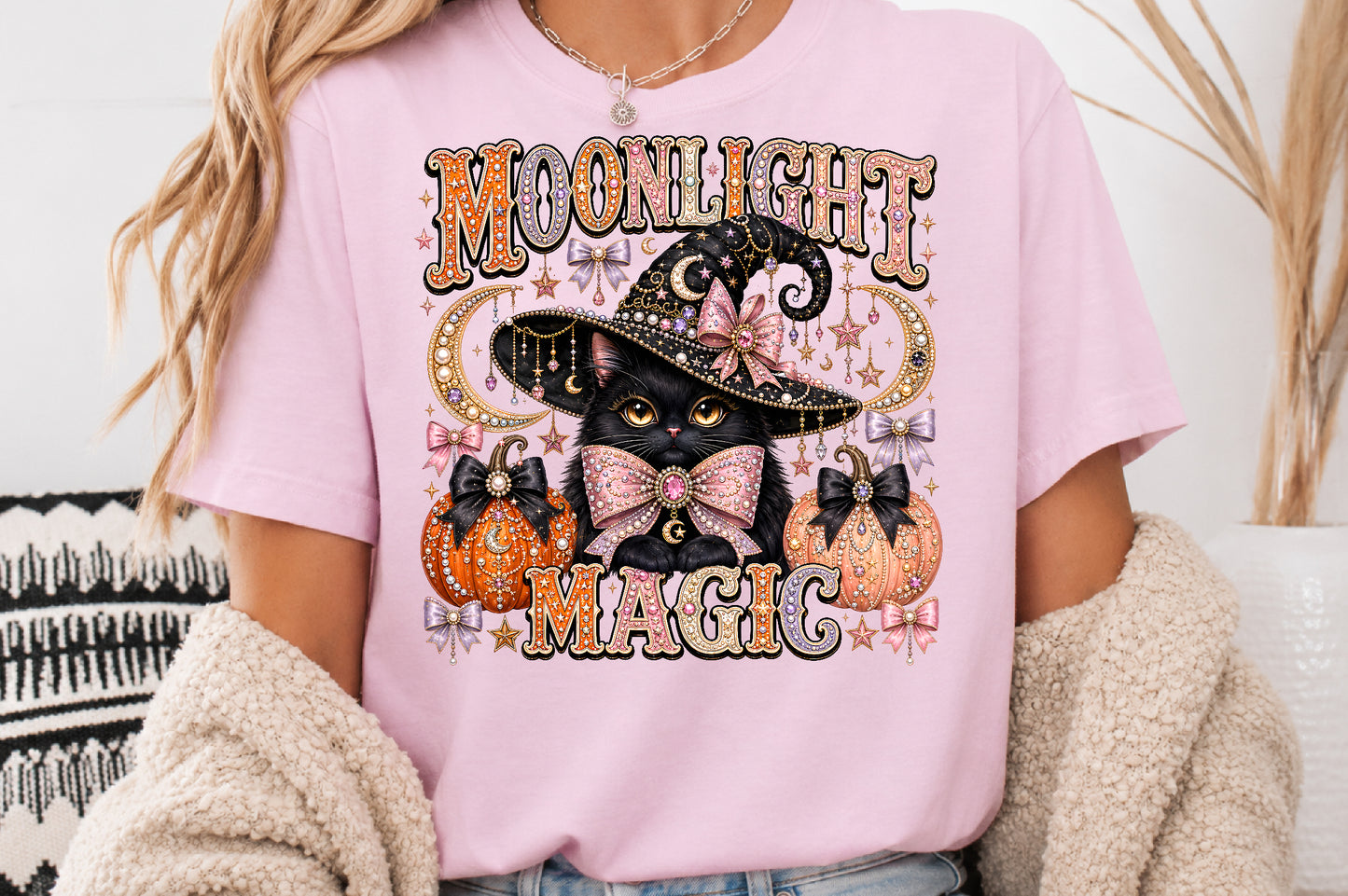 Moonlight Magic Halloween Cat PNG Sublimation Design