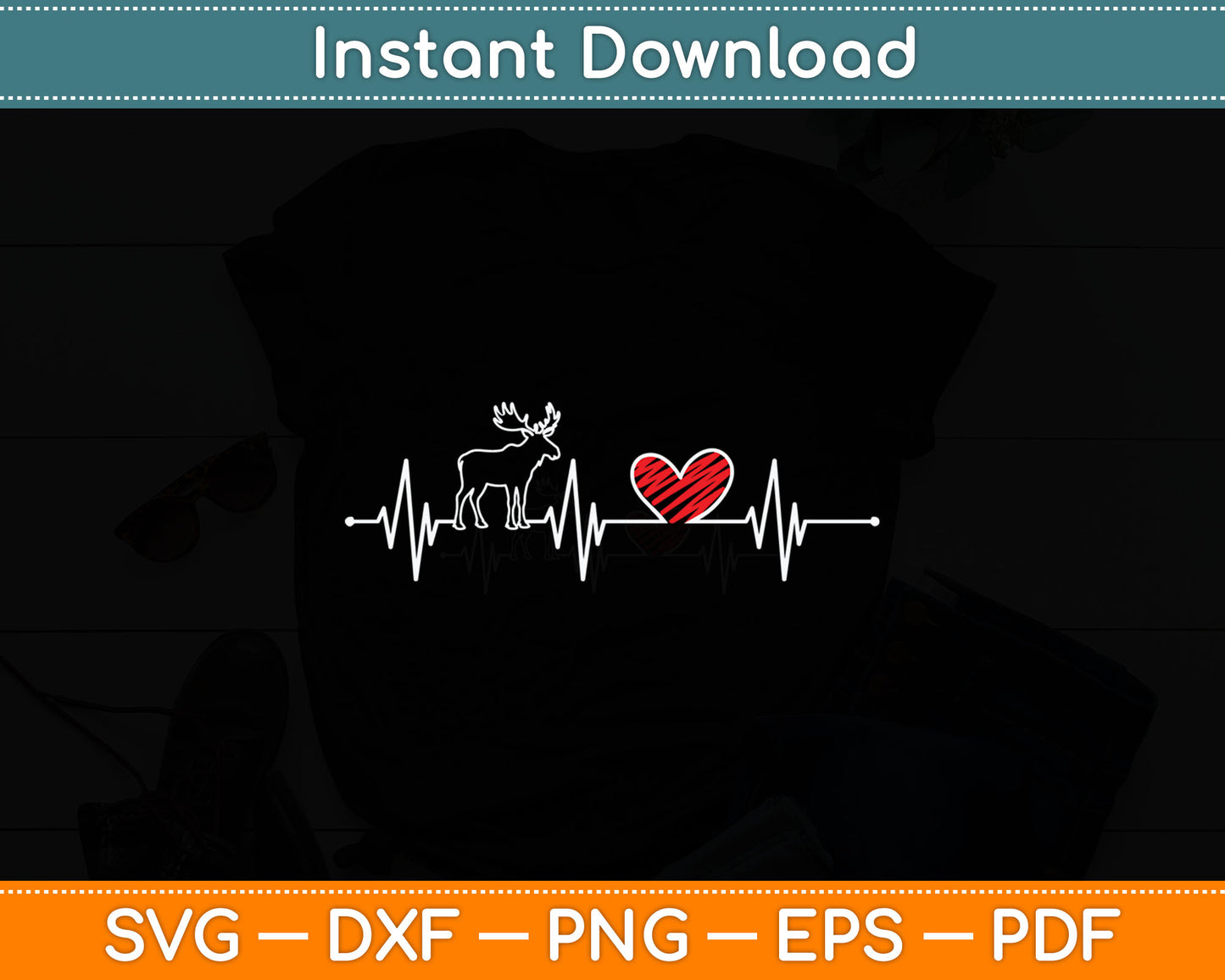 Moose Heartbeat Gift Wild Animal Lover Funny Svg Digital Cutting File