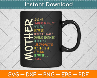 Mother Meaning Gift I Love Mom Mothers Day Svg Digital Cutting File