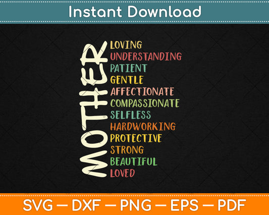 Mother Meaning Gift I Love Mom Mothers Day Svg Digital Cutting File