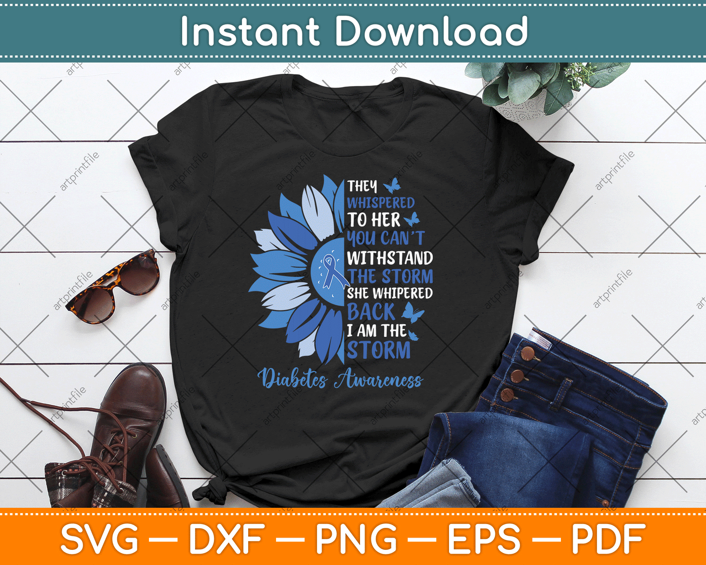 Motivation Support Squad Sunflower Blue Diabetes Awareness SVG Digital Cutting File