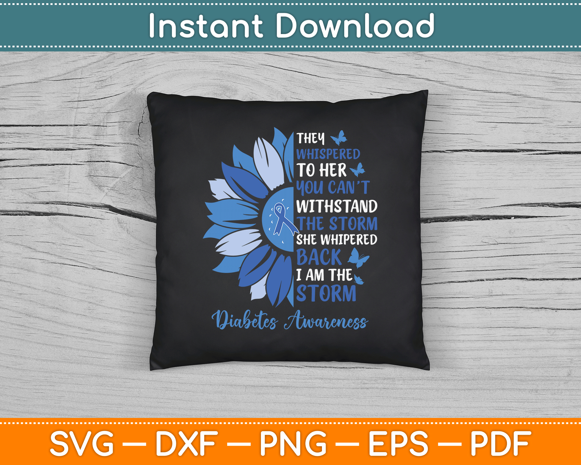 Motivation Support Squad Sunflower Blue Diabetes Awareness SVG Digital Cutting File