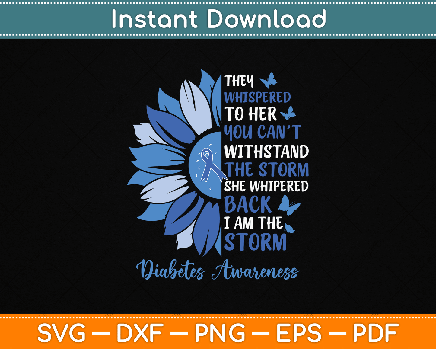 Motivation Support Squad Sunflower Blue Diabetes Awareness SVG Digital Cutting File