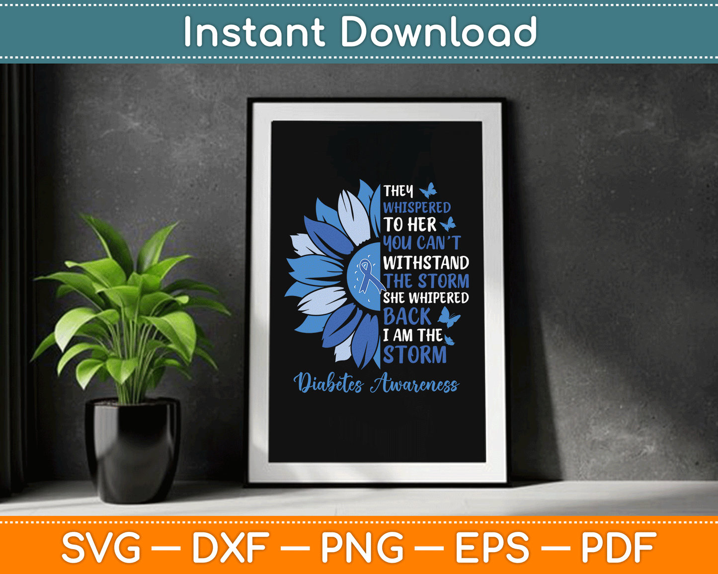 Motivation Support Squad Sunflower Blue Diabetes Awareness SVG Digital Cutting File