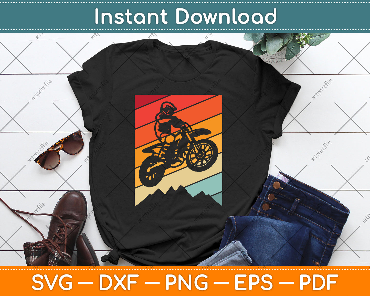 Motocross Bike Vintage Dirtbike Gift Racing Retro Dirt Bike SVG Digital Cutting File