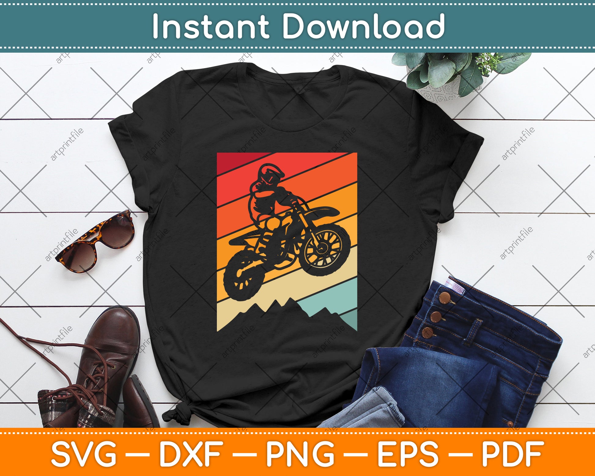 Motocross Bike Vintage Dirtbike Gift Racing Retro Dirt Bike SVG Digital Cutting File