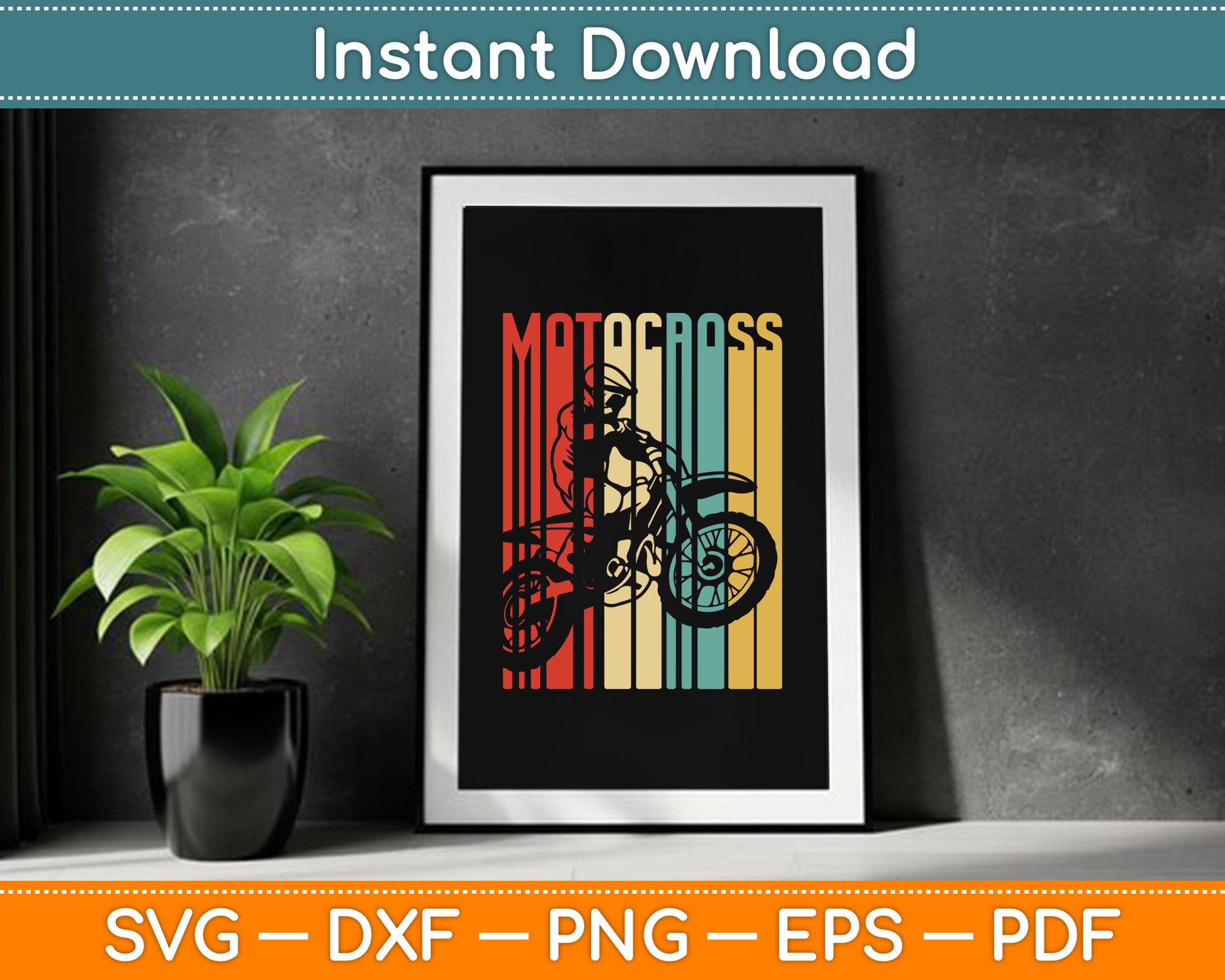 Motocross Dirt Bike Rider Vintage Motorcycle SVG PNG Design Digital Cutting File