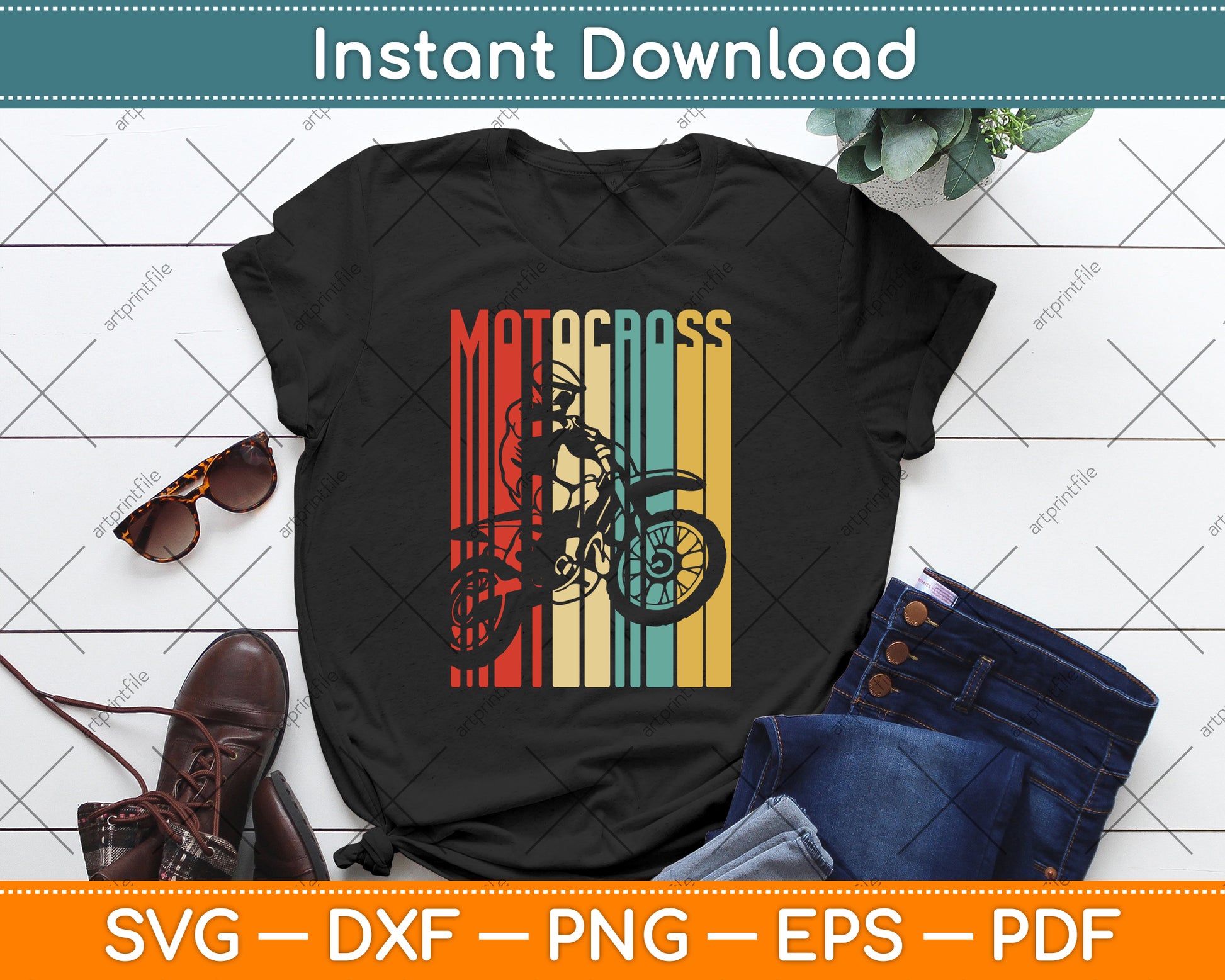 Motocross Dirt Bike Rider Vintage Motorcycle SVG PNG Design Digital Cutting File