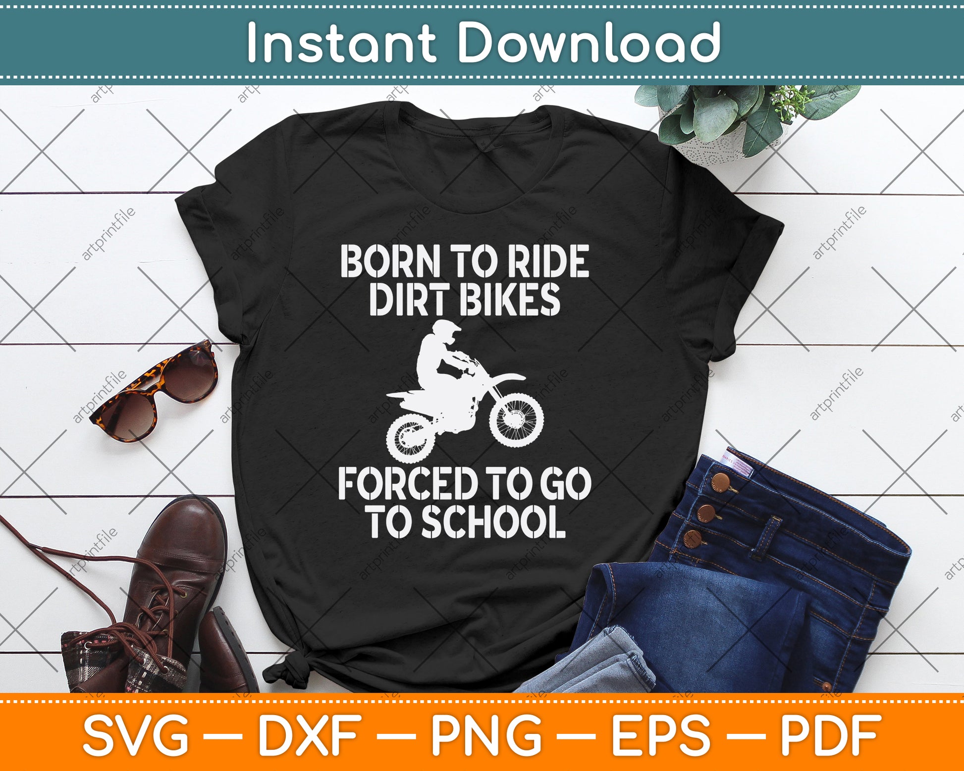 Motocross Motorcycle Ride Dirt Bikes Forced to School SVG Digital Cutting File