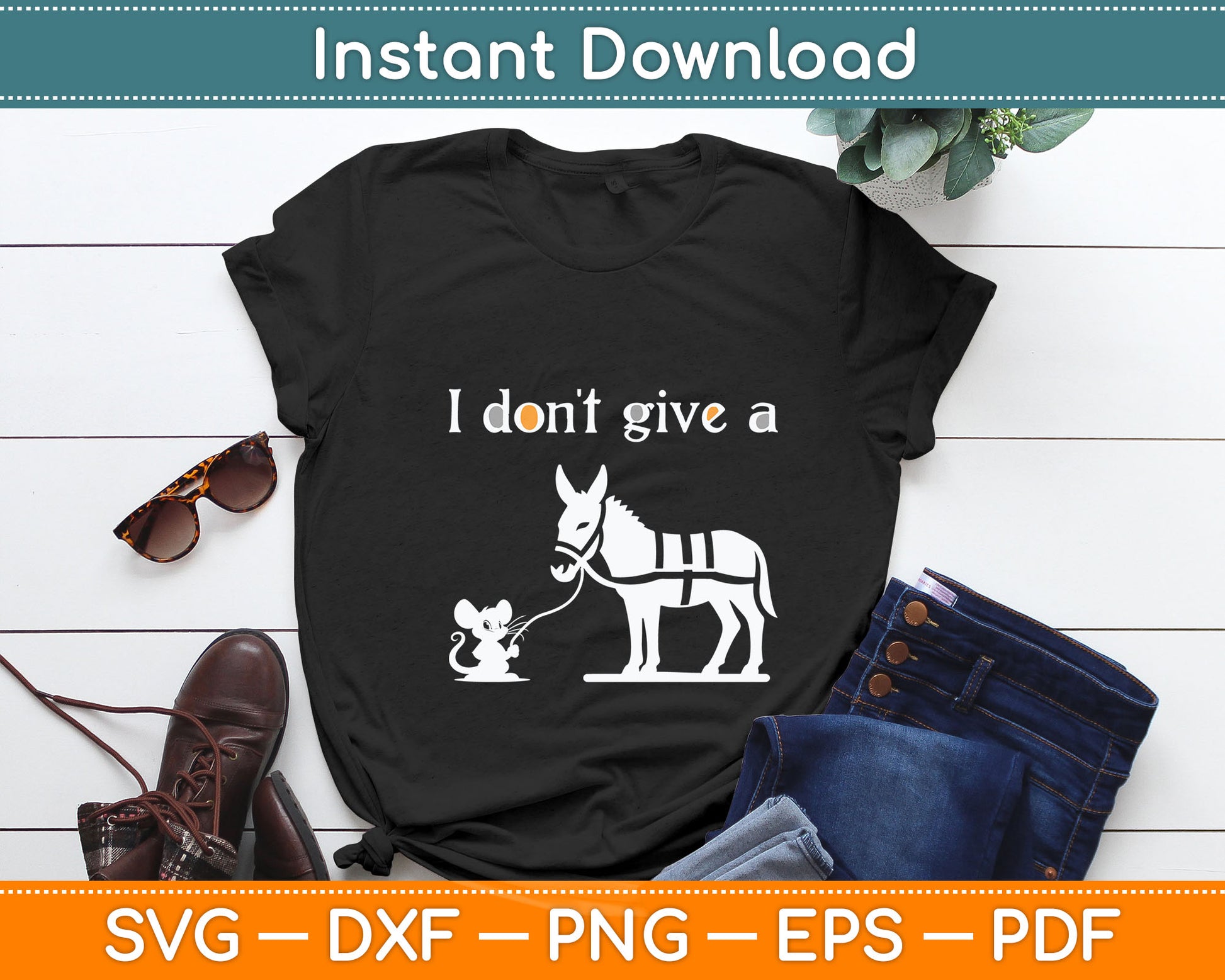 Mouse Walking a Donkey I Don't Give Rats Ass Svg Digital Cutting File