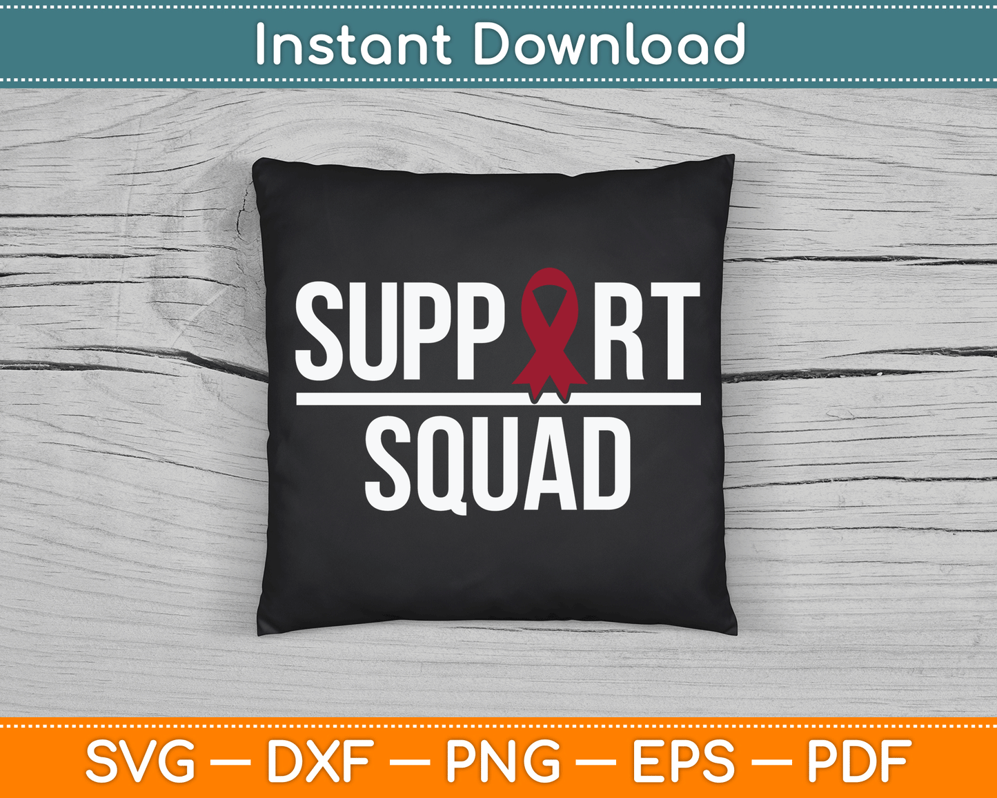 Multiple Myeloma Awareness Burgundy Ribbon Support Squad SVG Digital Cutting File