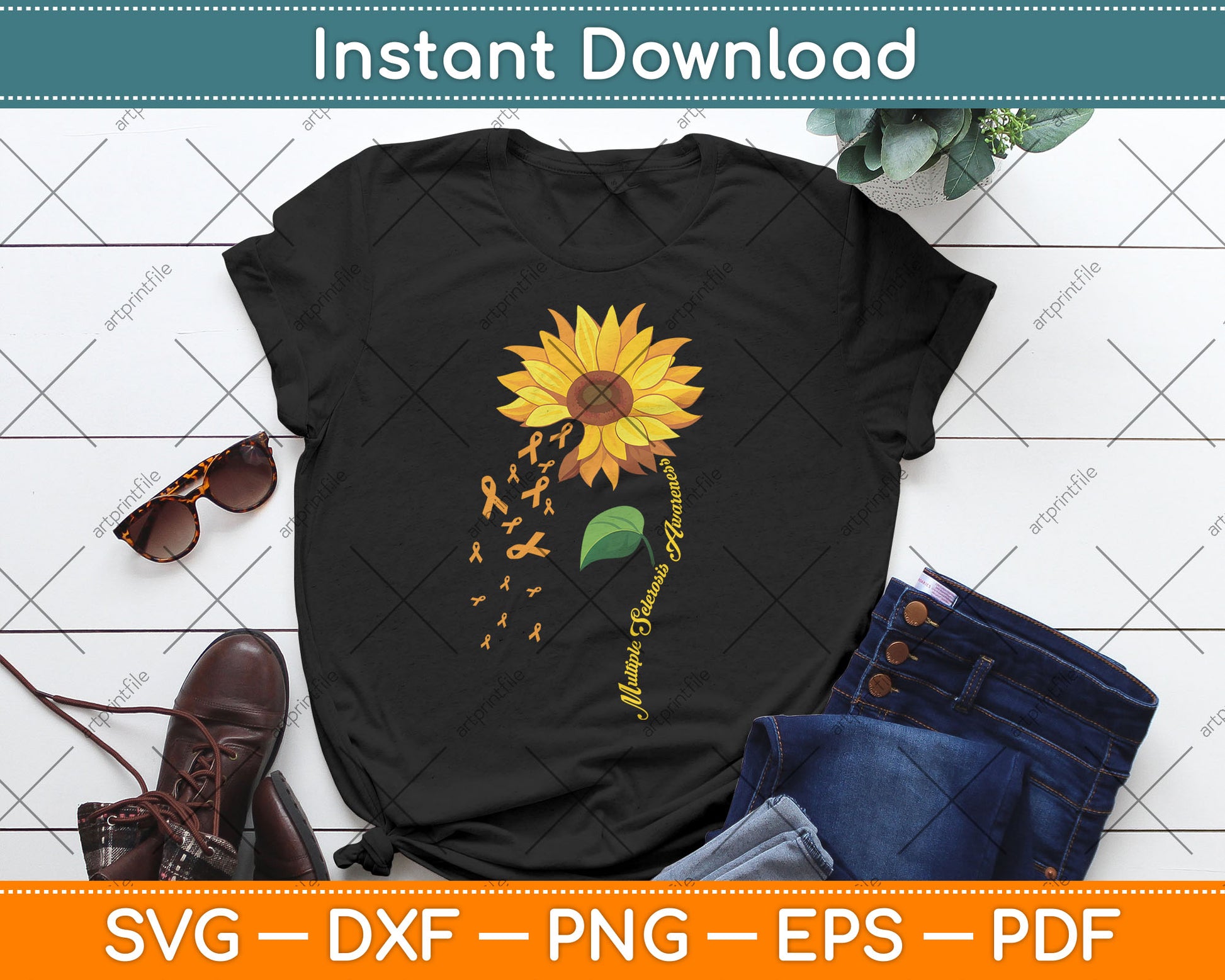 Multiple Sclerosis Awareness Sunflower Svg Digital Cutting File