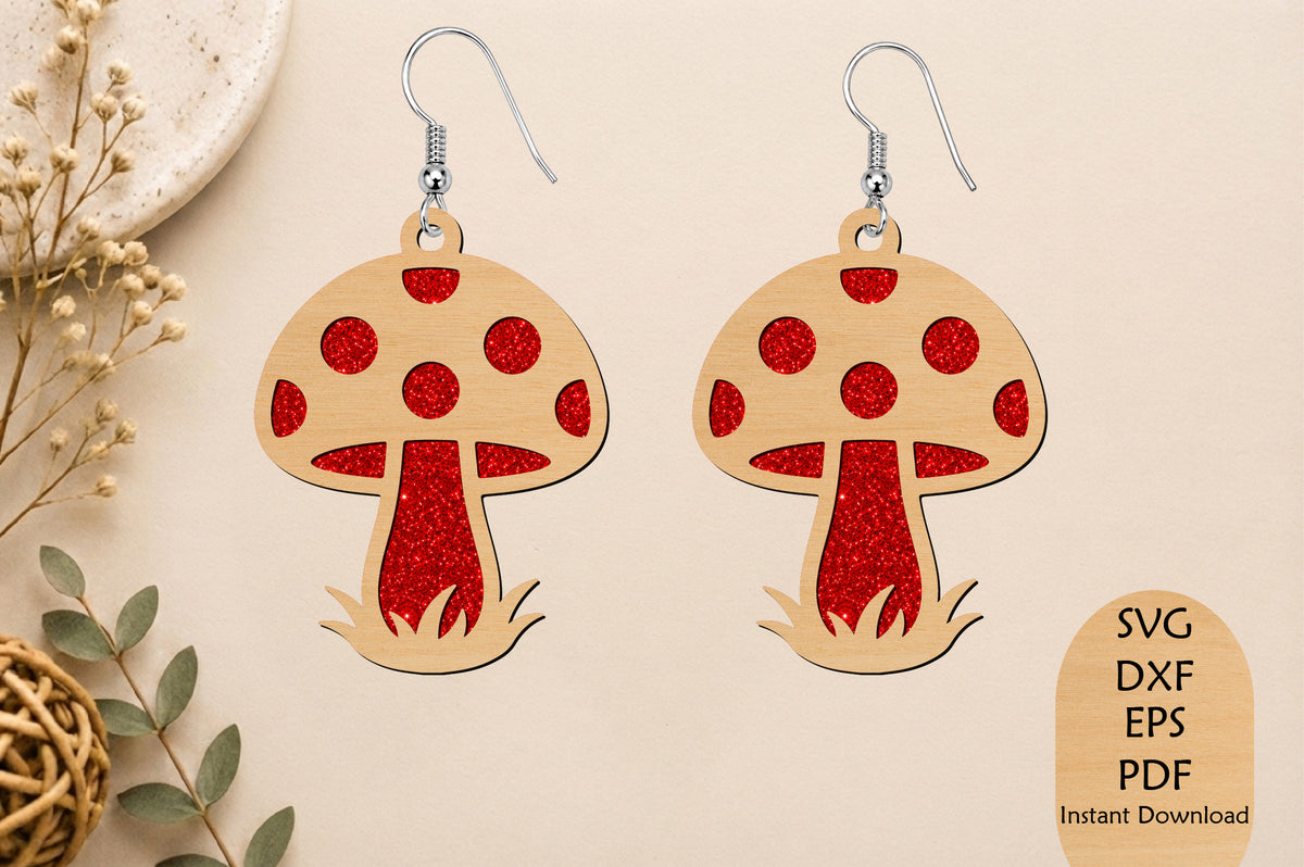 Mushroom Dangle Earrings SVG Laser Cut File