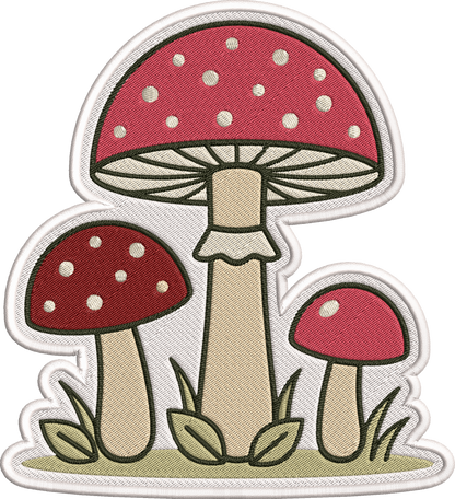 Mushroom Trio Patch Embroidery Design, Cute Woodland Mushroom Machine Embroidery Pattern, Red Mushroom Patch Embroidery Design,