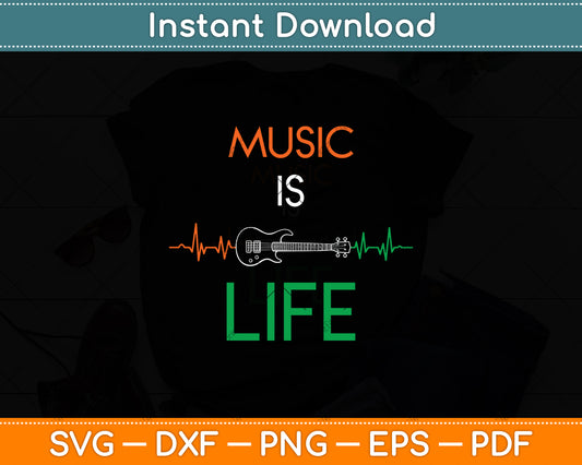 Music is Life Heartbeat Electric Guitar Music Lover Svg Digital Cutting File
