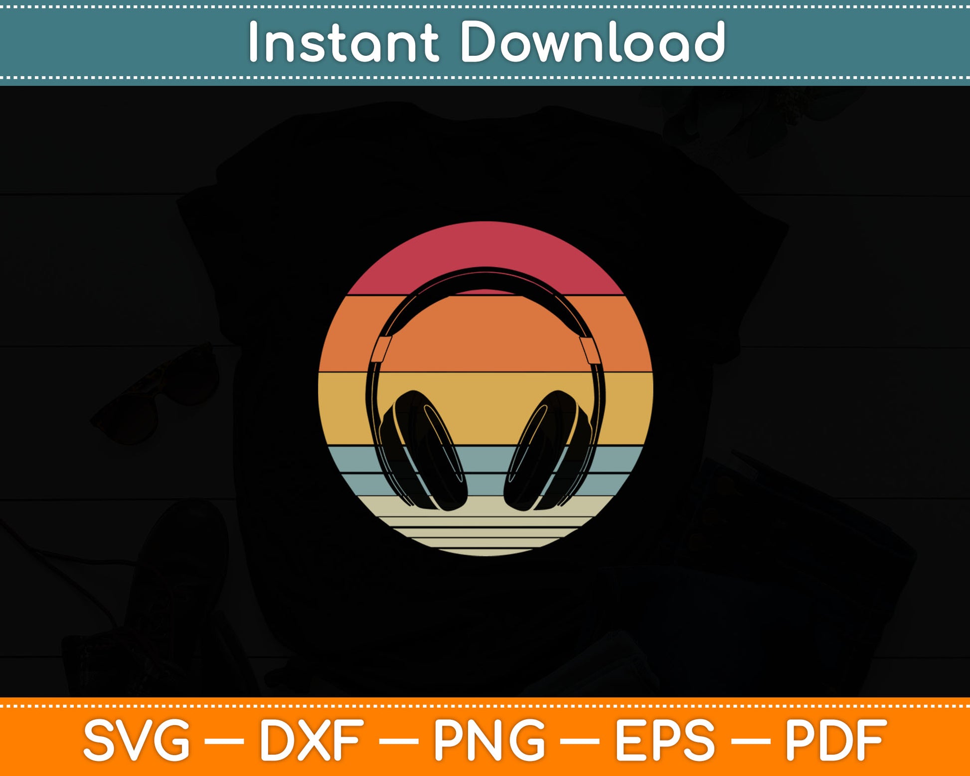 Music Lover Producer DJ Funny Retro Headphones Svg Digital Cutting File