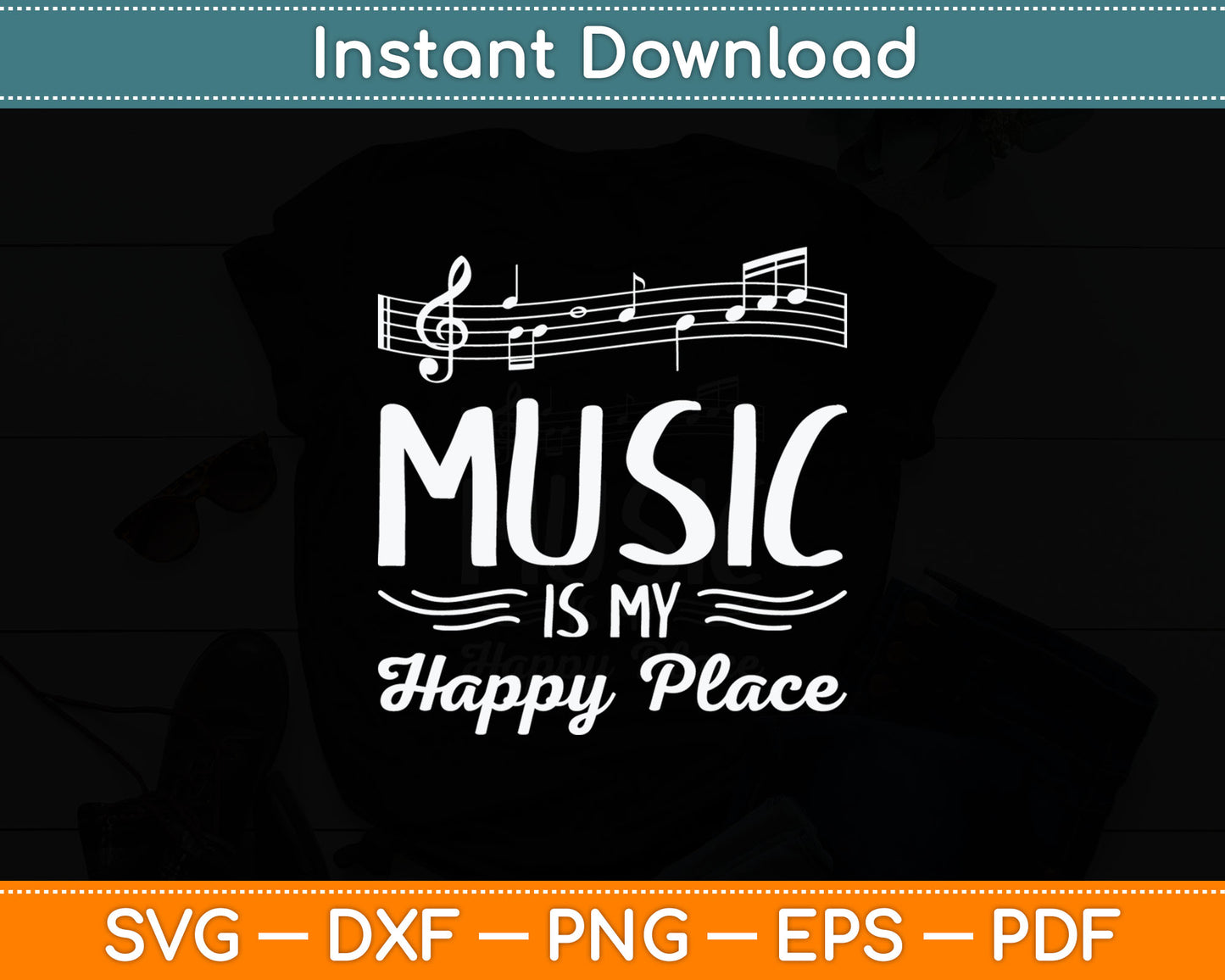 Music is My Happy Place Musician Lover Artist Singer Svg Digital Cutting File