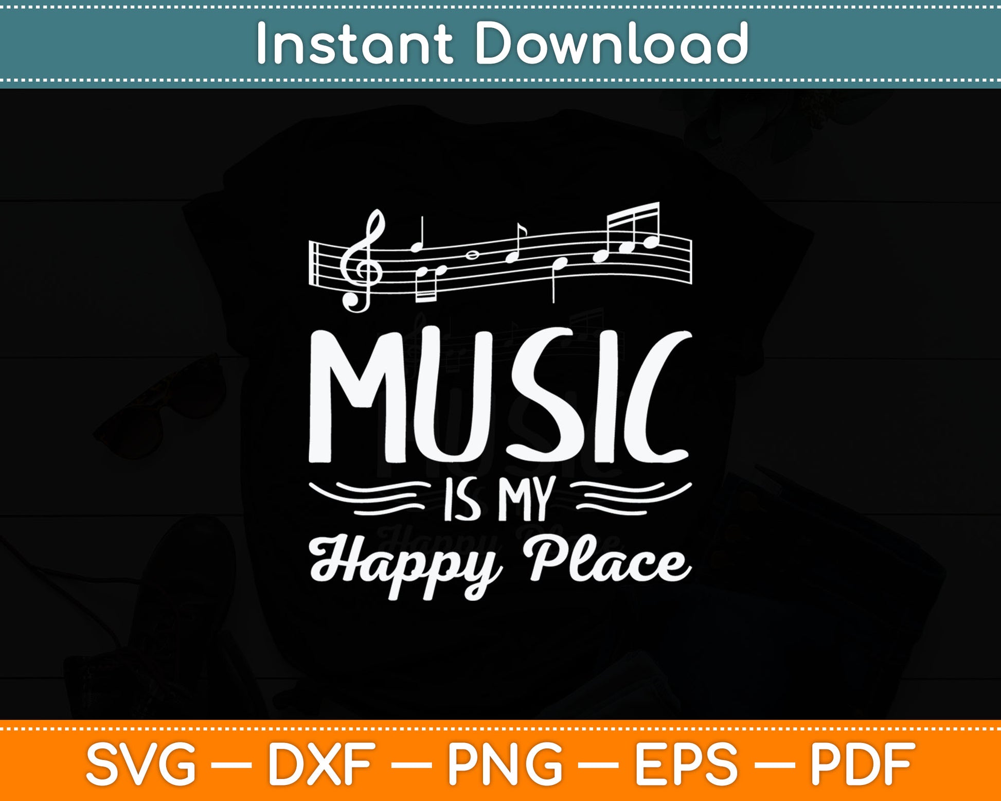 Music is My Happy Place Musician Lover Artist Singer Svg Digital Cutting File
