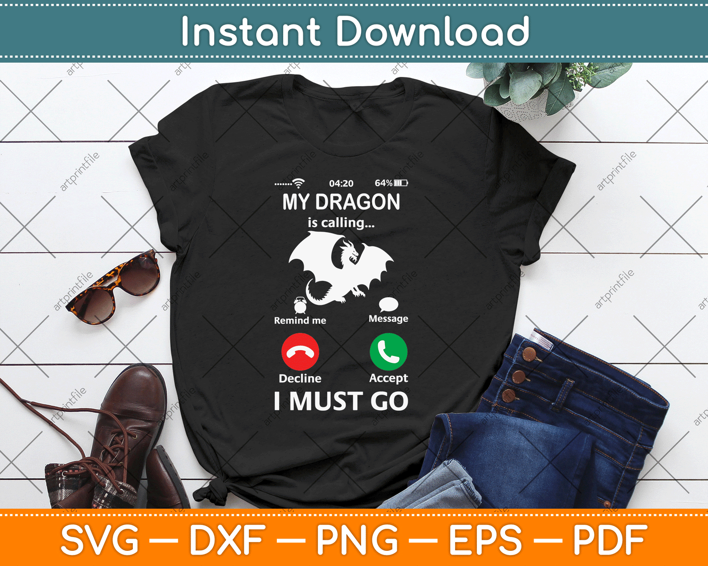 My Dragon is Calling and I Must Go Funny Phone Screen SVG Digital Cutting File
