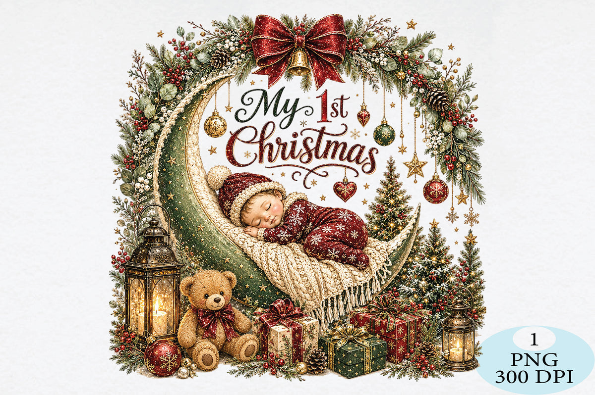 My 1st Christmas Baby Sleeping Moon PNG