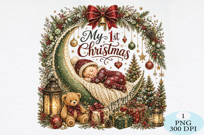 My 1st Christmas Baby Sleeping Moon PNG
