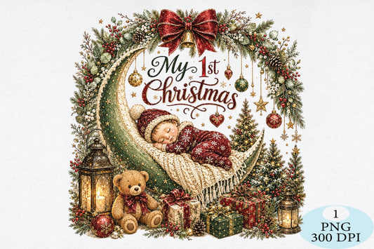 My 1st Christmas Baby Sleeping Moon PNG