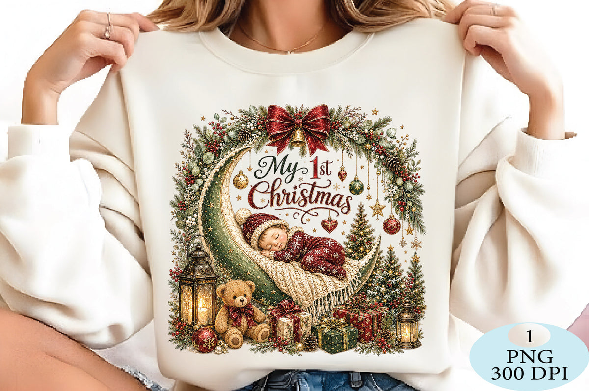 My 1st Christmas Baby Sleeping Moon PNG