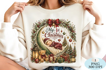 My 1st Christmas Baby Sleeping Moon PNG