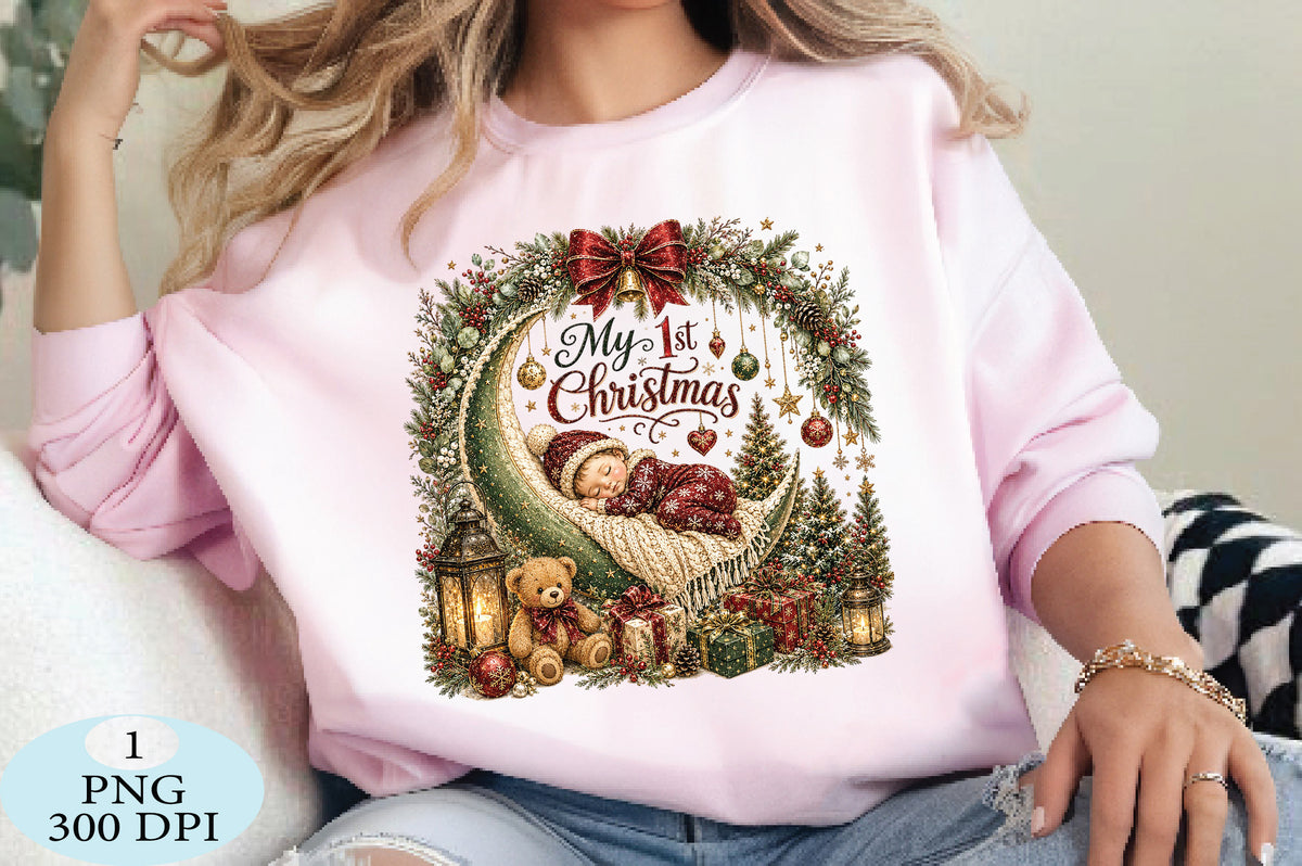 My 1st Christmas Baby Sleeping Moon PNG