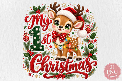 My 1st Christmas Reindeer PNG Cute Baby Reindeer Holiday Sublimation Design