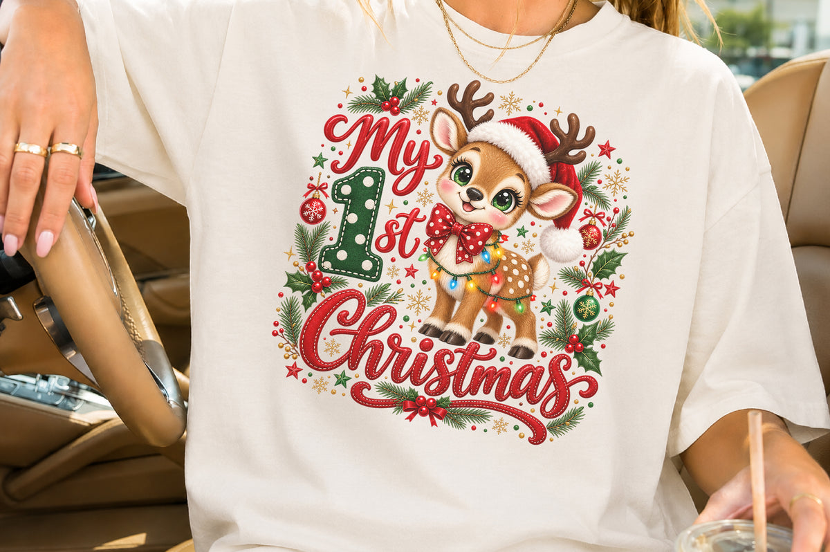 My 1st Christmas Reindeer PNG Cute Baby Reindeer Holiday Sublimation Design
