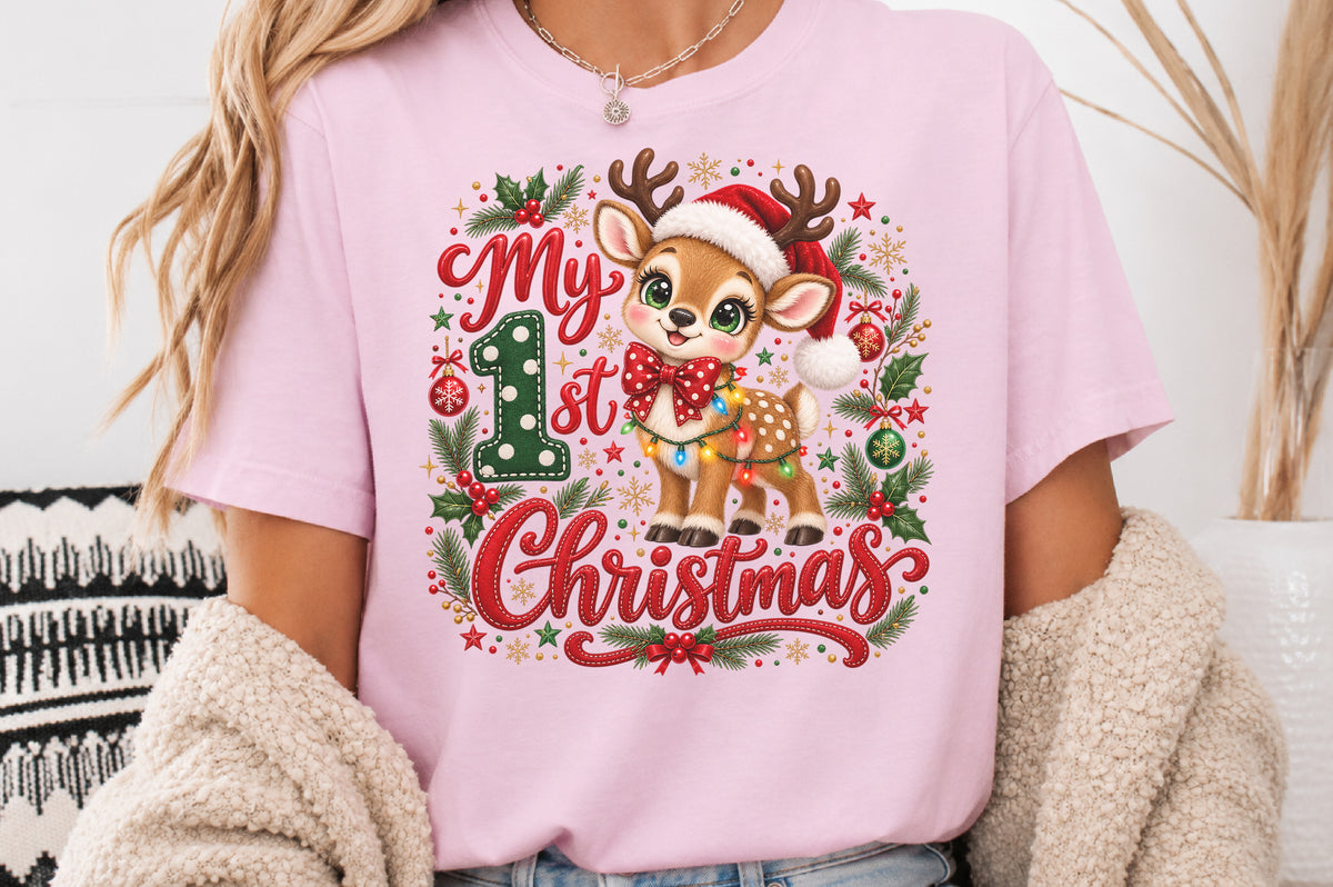 My 1st Christmas Reindeer PNG Cute Baby Reindeer Holiday Sublimation Design
