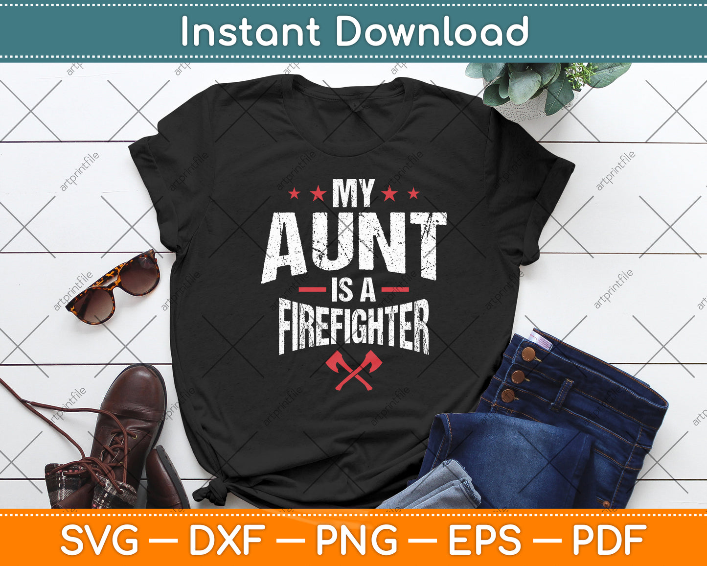 My Aunt Is A Firefighter Vintage Thin Red Line Svg Digital Cutting File