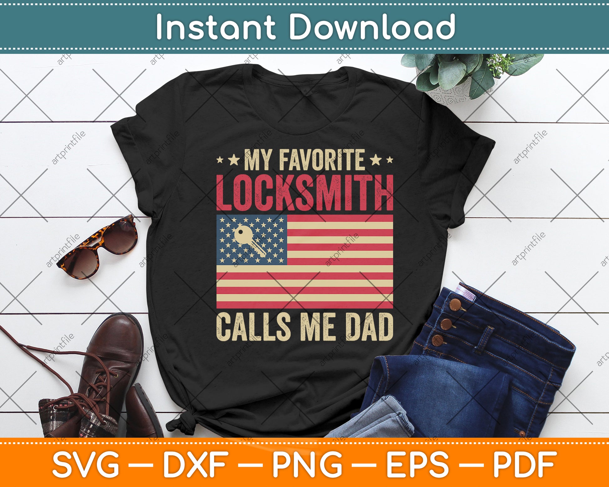 My Favorite Locksmith Calls Me Dad USA Flag Fathers Day Svg Digital Cutting File