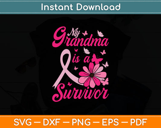 My Grandma Is A Survivor Butterfly Breast Cancer Awareness Svg Digital Cutting File