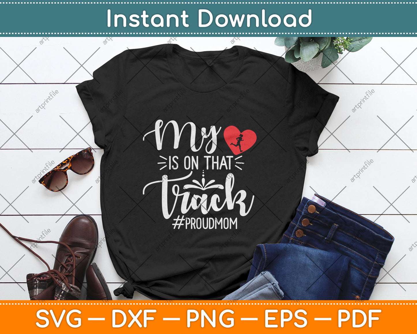 My Heart Is On That Track Proud Track Mom Svg Digital Cutting File
