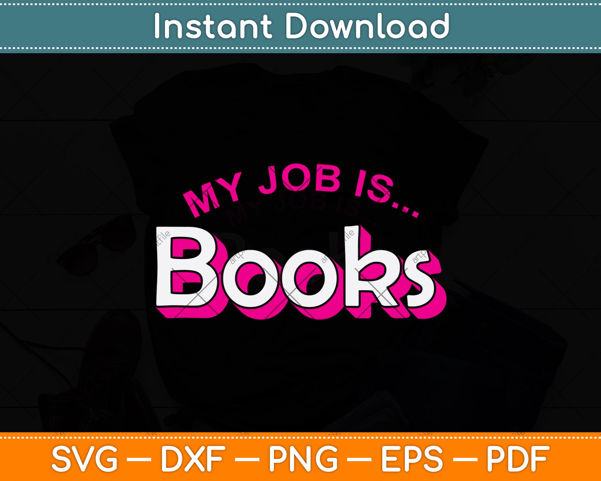 My Job Is Books Retro Pink Style Reading Books Svg Digital Cutting File