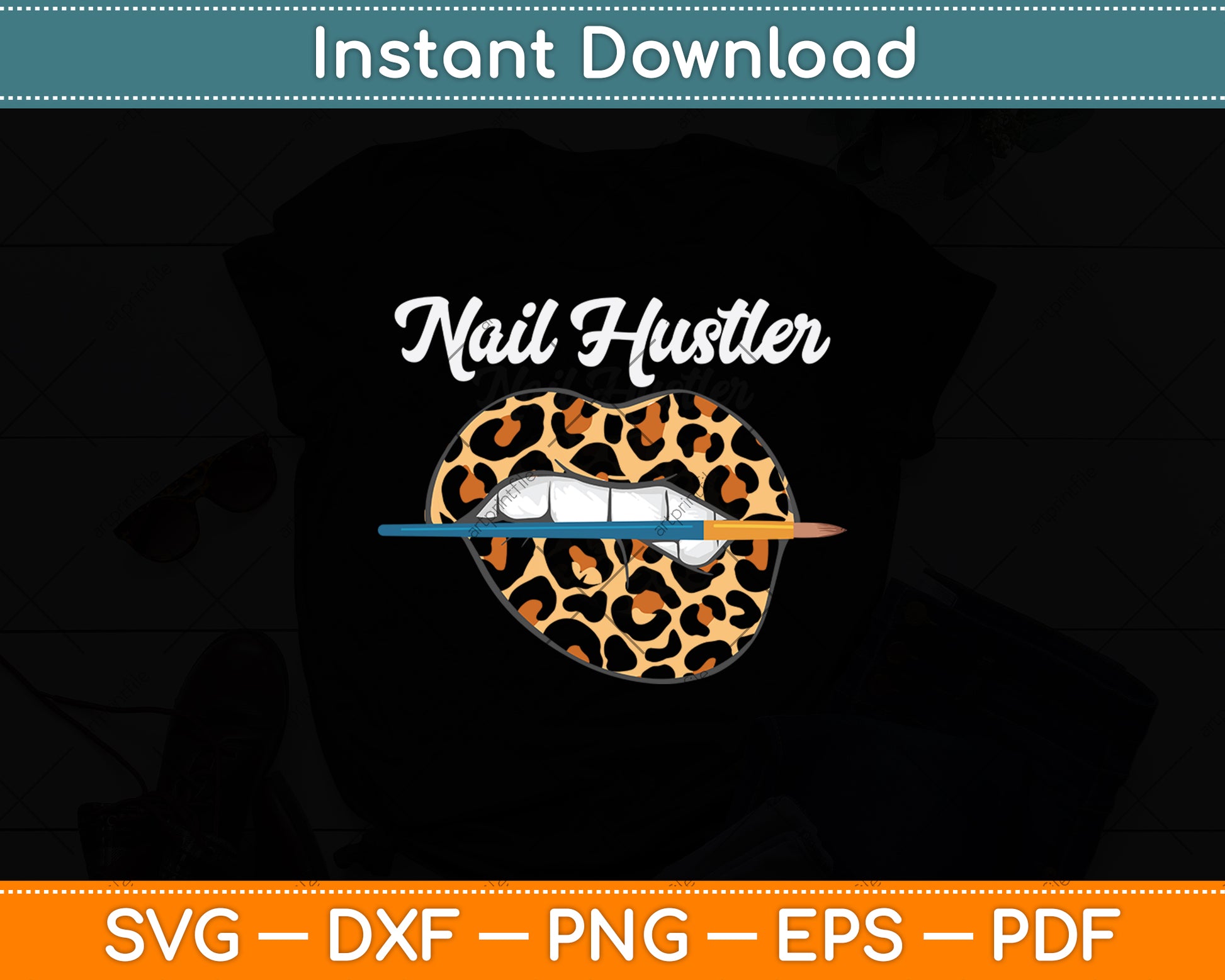 Nail Hustler Leopard Lips Svg Png Dxf Digital Cutting File