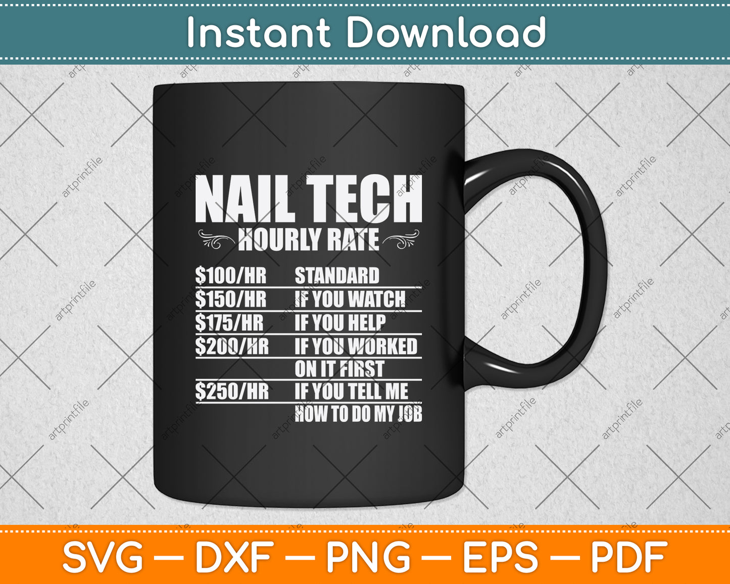 Nail Tech Hourly Rate Svg Png Dxf Digital Cutting File