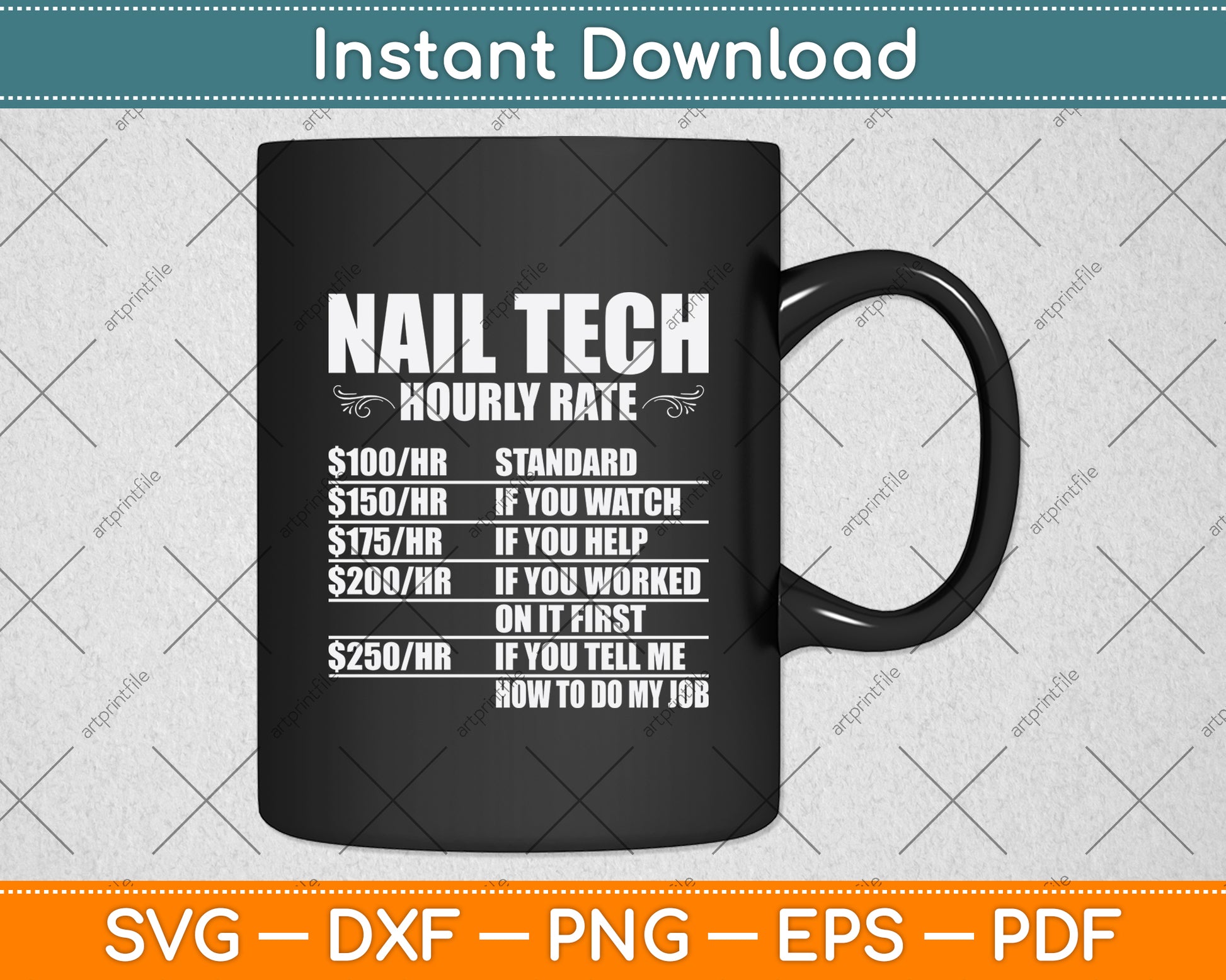 Nail Tech Hourly Rate Svg Png Dxf Digital Cutting File
