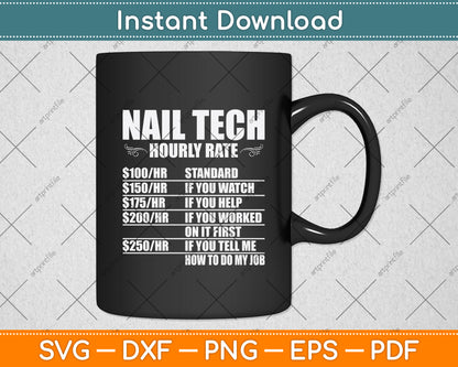 Nail Tech Hourly Rate Svg Png Dxf Digital Cutting File