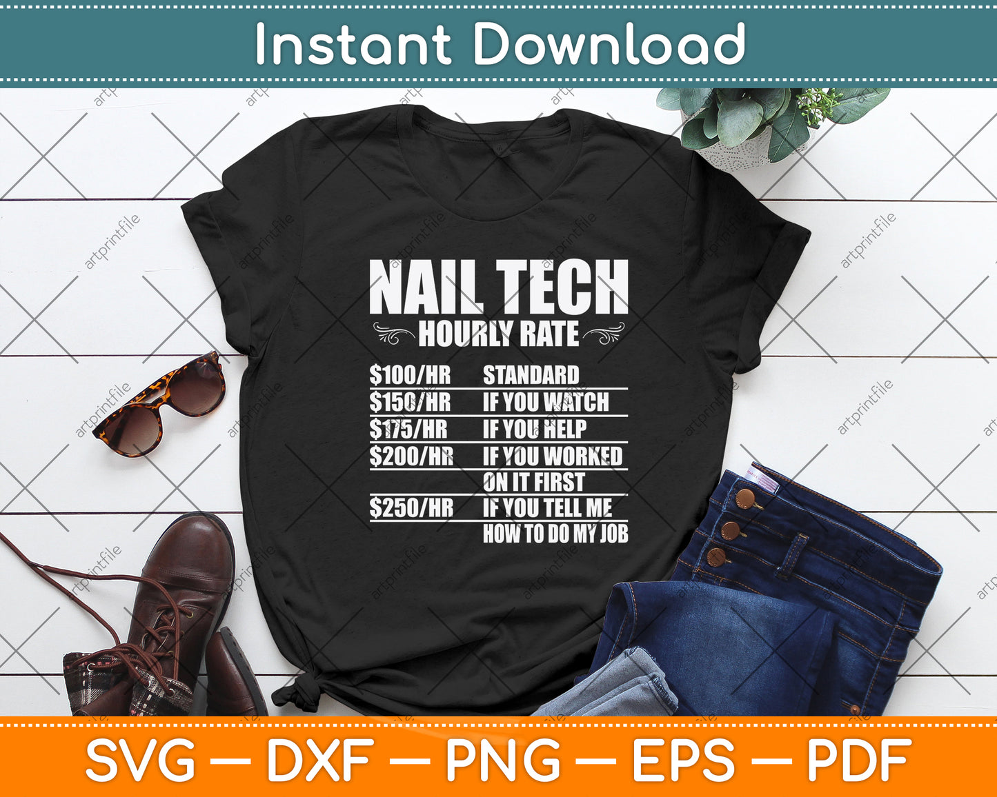 Nail Tech Hourly Rate Svg Png Dxf Digital Cutting File