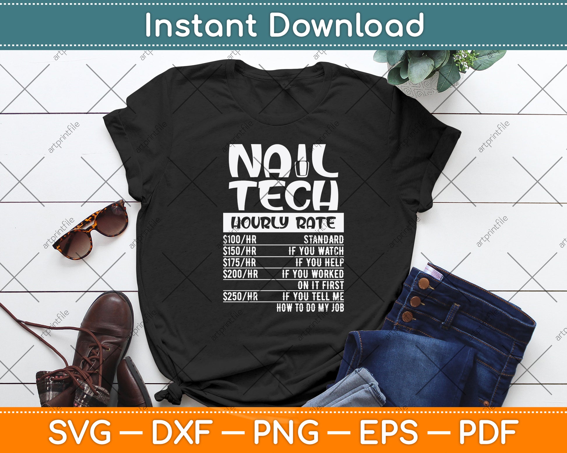 Nail Tech Hourly Rate Svg Png Dxf Digital Cutting File