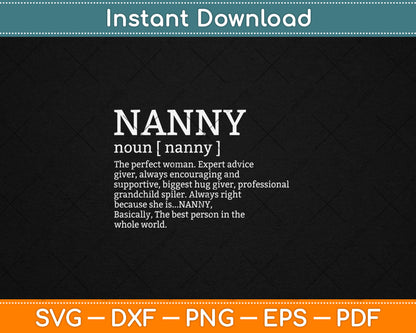 Nanny Definition Grandma Mothers Day Gift Svg Digital Cutting File