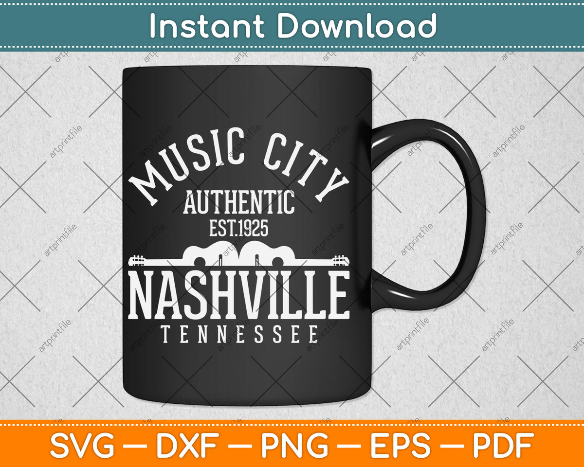 Nashville Tennessee Country Music City Guitar Svg Digital Cutting File